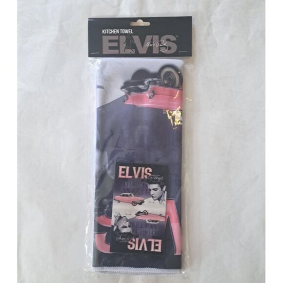 New Elvis Presley Pink Cadillac 24" Kitchen Dish Towel The King Guitar Photo NIP - Picture 3 of 3